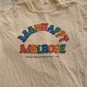 Madhappy White Short Sleeve Tee with Multicolor 'Melrose' Arch Graphic